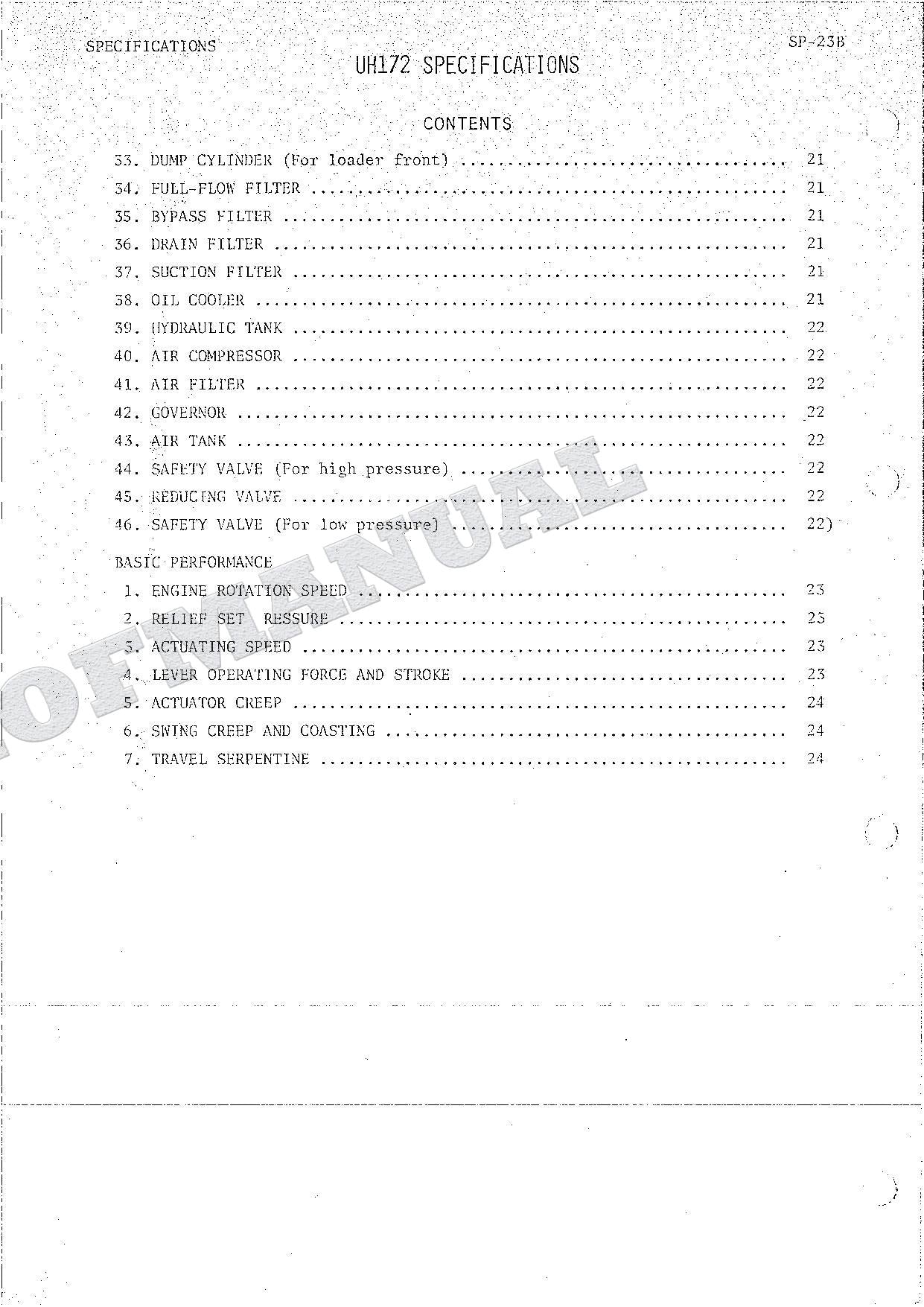 HITACHI UH172 Excavator Repair Service Manual Specification