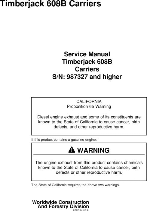 JOHN DEERE 608B TRACKED HARVESTER SERVICE REPAIR MANUAL 987327-005013