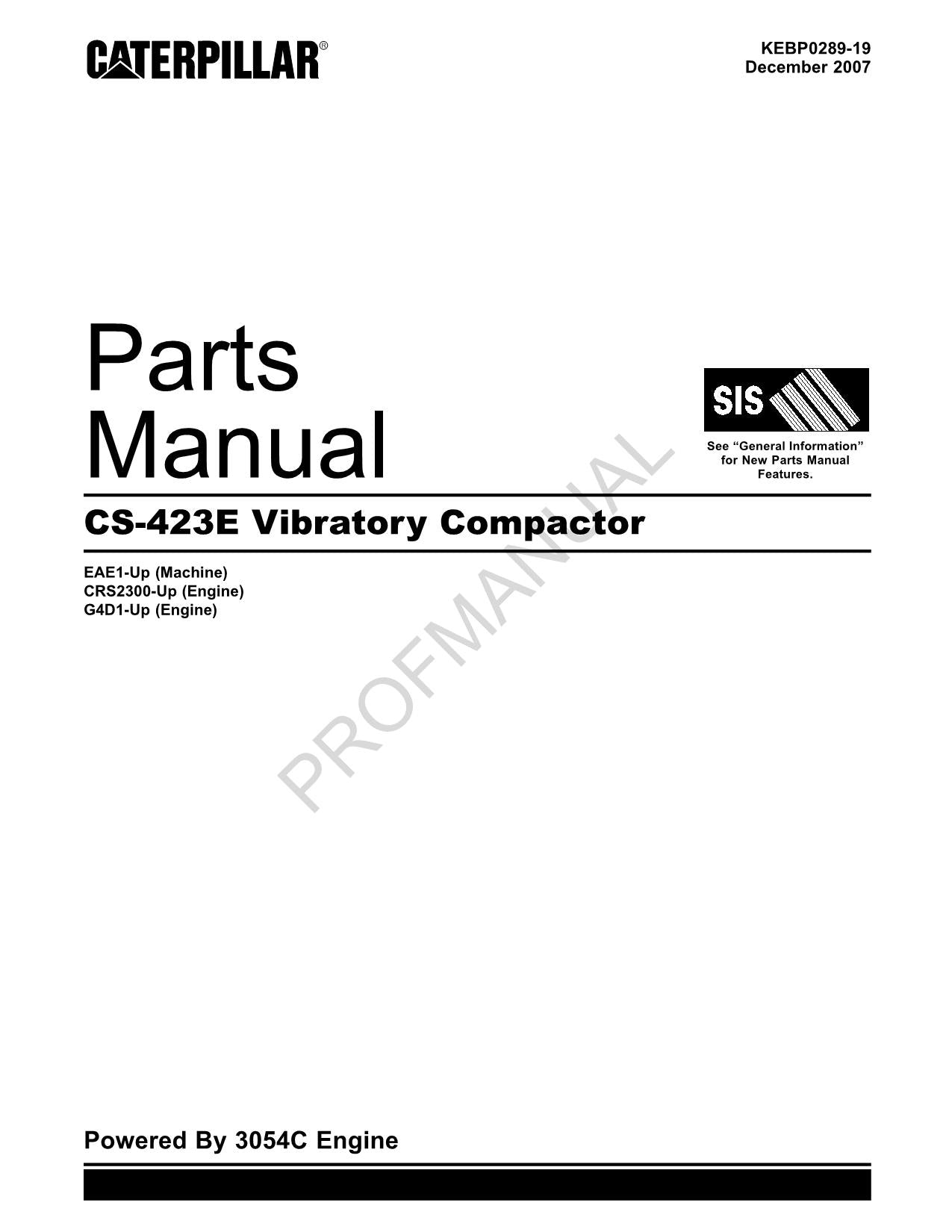 Caterpillar CS 423E Vibratory Compactor Parts Catalog Manual