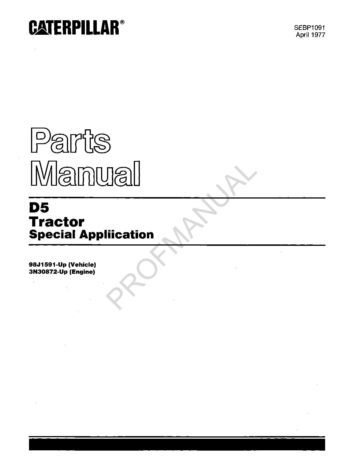 Manuel du catalogue des pièces pour applications spéciales du tracteur Caterpillar Cat D5 SEBP1091