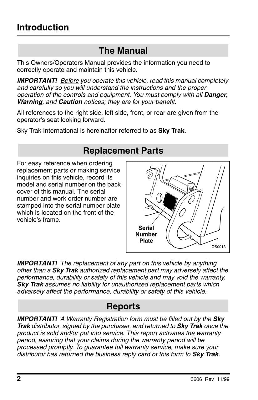 SKYTRAK 3606 Telehandler Maintenance Operation Operators Manual