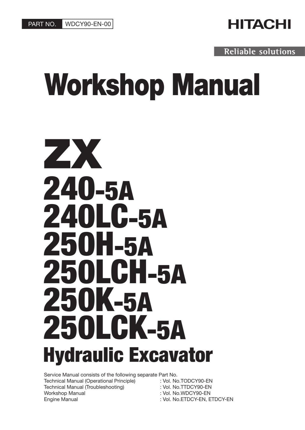 Hitachi ZX250LCH-5A ZX250K-5A ZX250LCK-5A Excavator Workshop Service manual