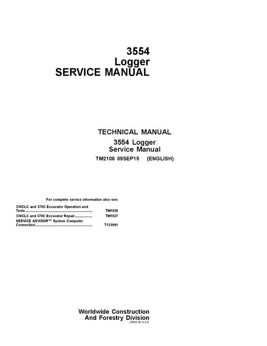 JOHN DEERE 3554 LOGGER SERVICE REPAIR MANUAL