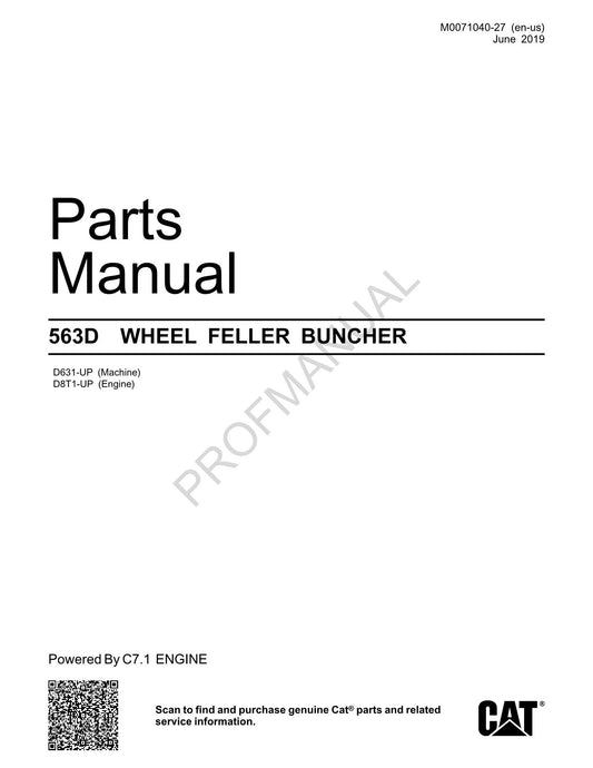 Caterpillar Cat 563D Wheel Feller Buncher Parts Catalog Manual