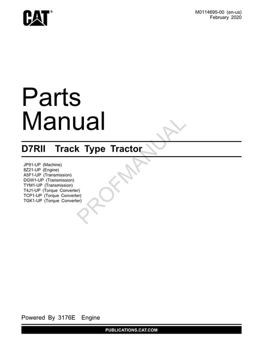 Caterpillar Cat D7RII Track Type Tractor Parts Catalog Manual M0114695