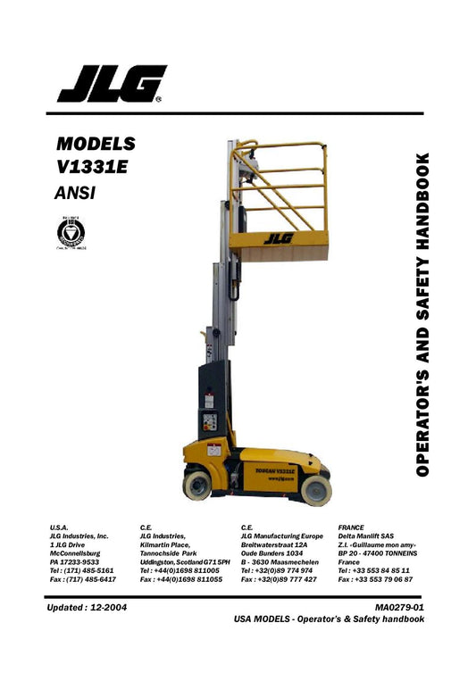 TOUCAN V1331E Vertical Lift Maintenance Operation Operators Manual