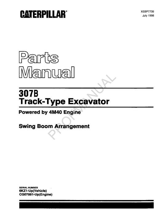 Caterpillar Cat 307B Track Type Excavator Parts Catalog Manual 6KZ1-Up CG7881-Up