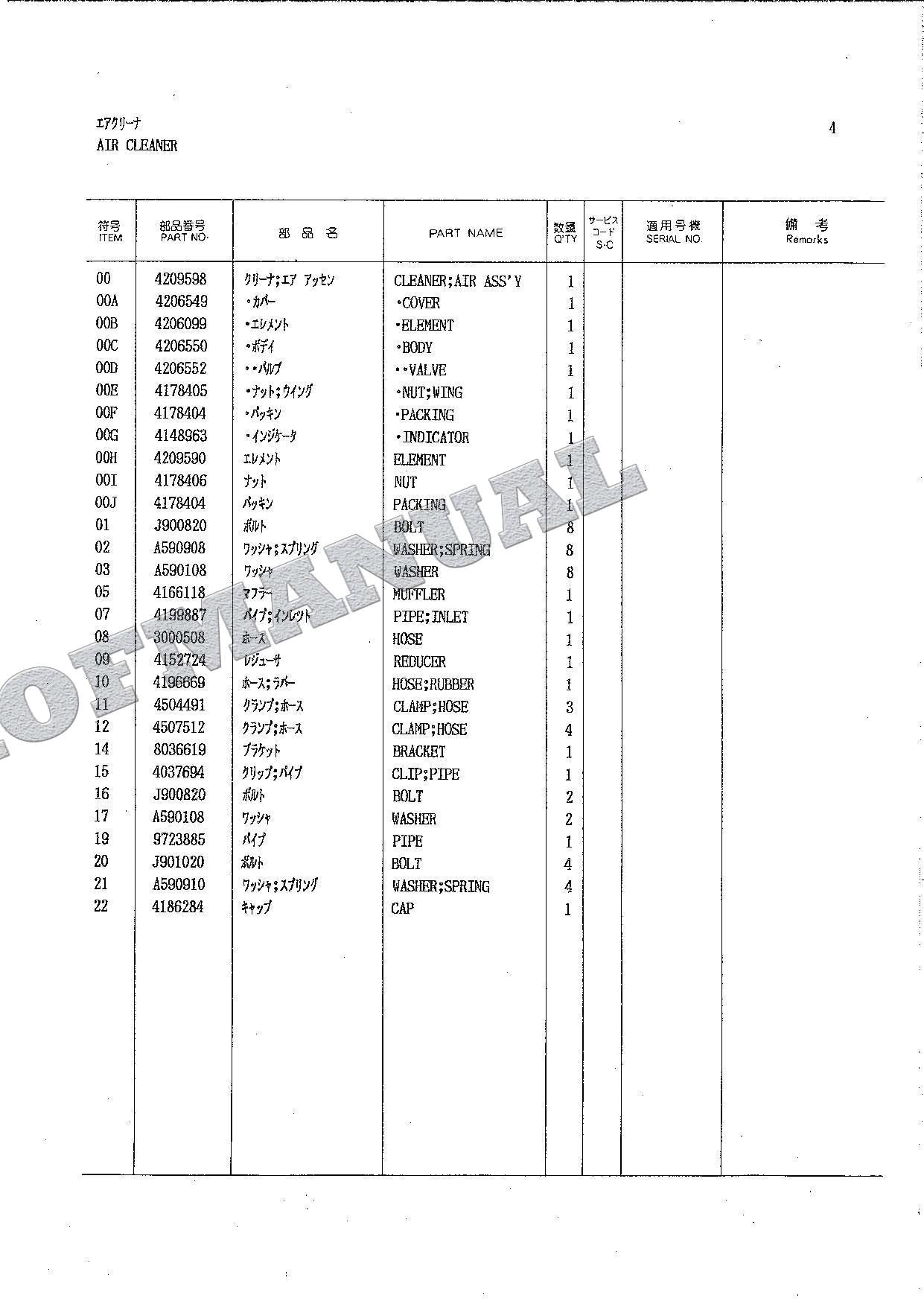 HITACHI EX100 EX100M FINLAND ADDENDUM Excavator Parts Catalog Manual