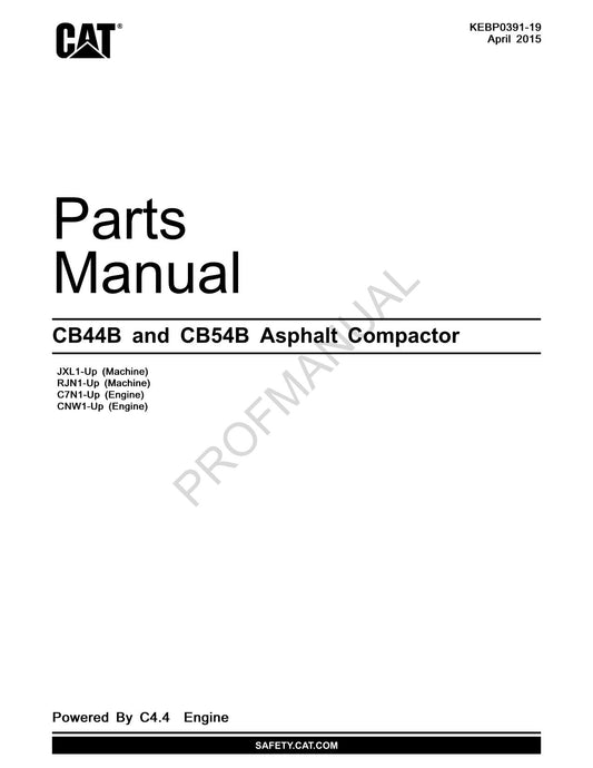 Caterpillar Cat CB44B CB54B Asphalt Compactor Parts Catalog Manual KEBP0391