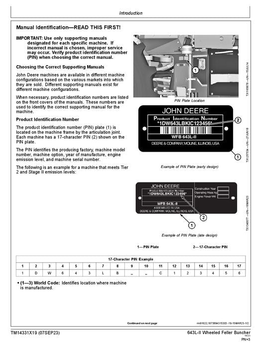 JOHN DEERE 643L-II FELLER BUNCHER OPERATION TEST TECHNICAL MANUAL TM14331X19