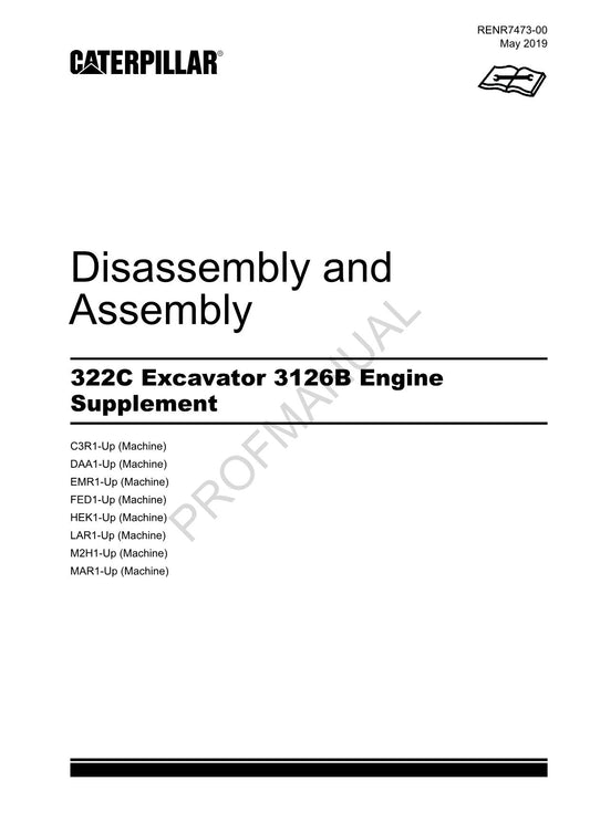 Manuel de démontage et d'assemblage du supplément moteur 3126B de l'excavatrice Caterpillar 322C