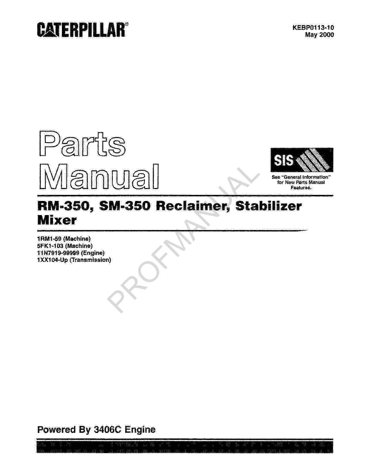 Caterpillar Cat RM 350 SM 350 Reclaimer Stabilizer Mixer Parts Catalog Manual