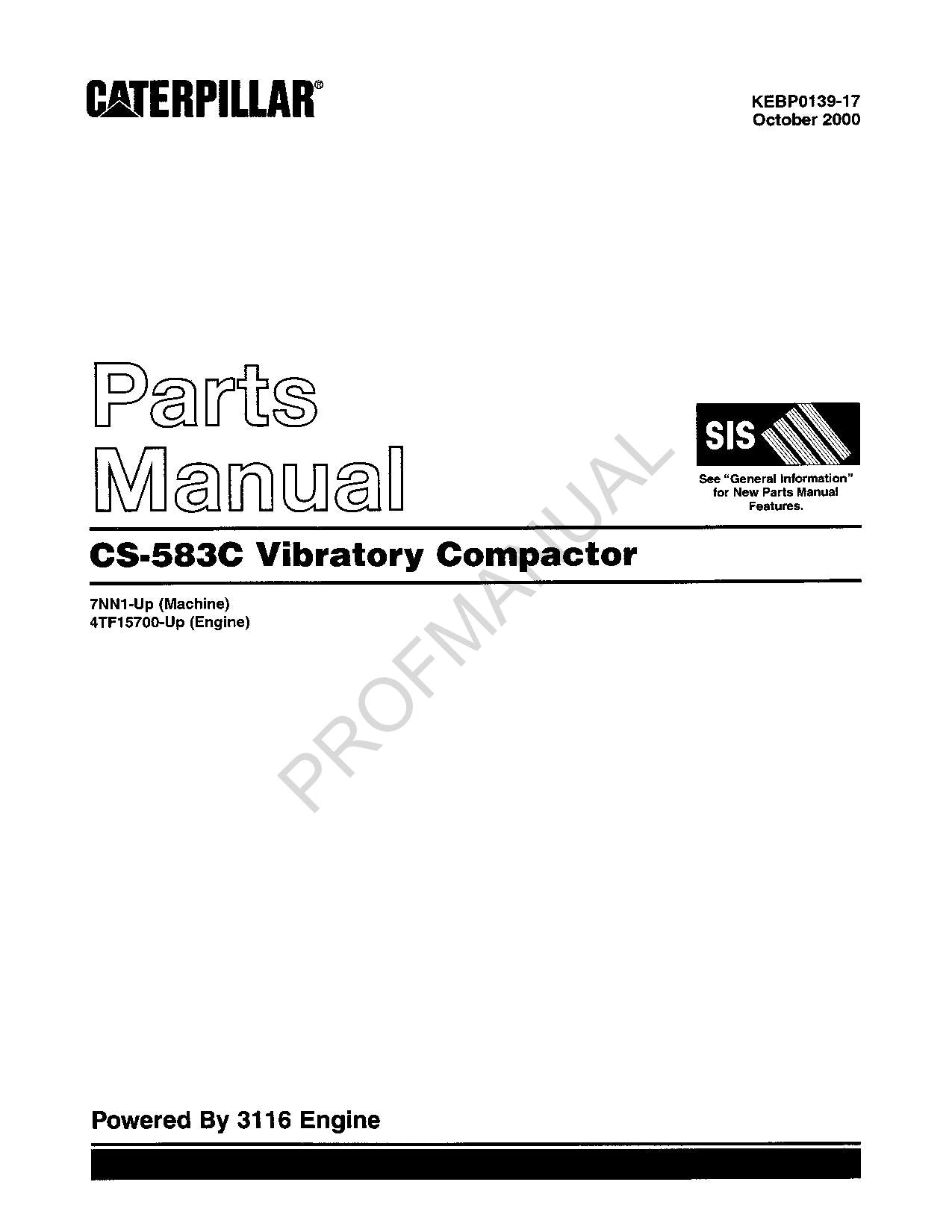 Caterpillar Cat CS 583C Vibratory Compactor Parts Catalog Manual KEBP0139