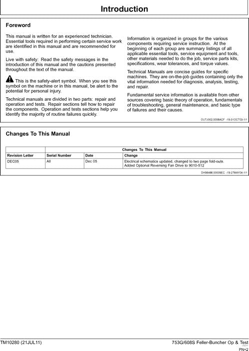 JOHN DEERE 608S 753G TRACKED FELLER BUNCHER OPERATION TEST TECHNICAL MANUAL