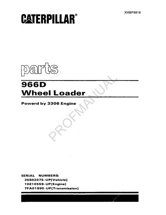 Caterpillar Cat 966D Wheel Loader Parts Catalog Manual XMBP9816