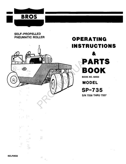 Caterpillar Cat Bros Sp 735 Self Propelled Pneumatic Roller Parts Catalog Manual