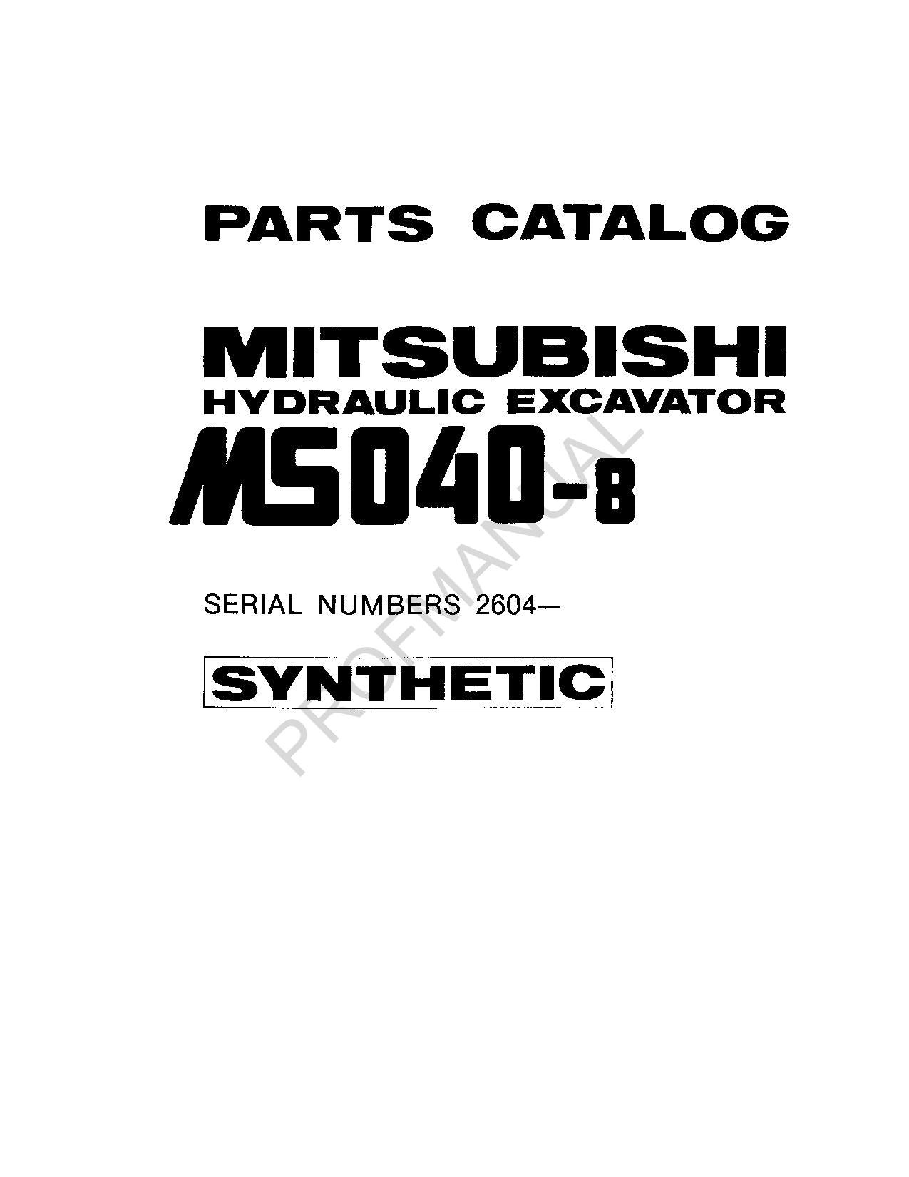 Caterpillar Cat Mitsubishi MS040 8 Hydraulic Excavator Parts Catalog Manual