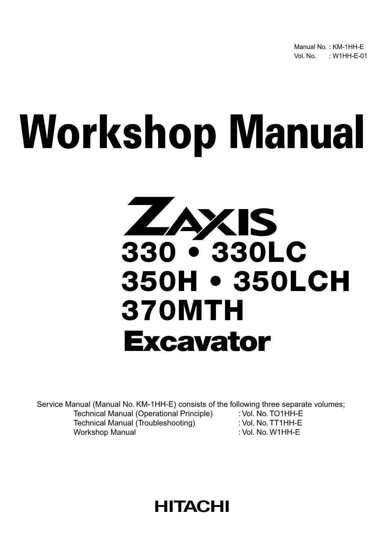 Hitachi ZX330 ZX330LC ZX350H Excavator Workshop Service manual W1HH-E-01