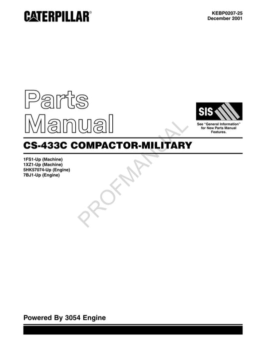 Caterpillar Cat CS 433C Compactor Military Parts Catalog Manual