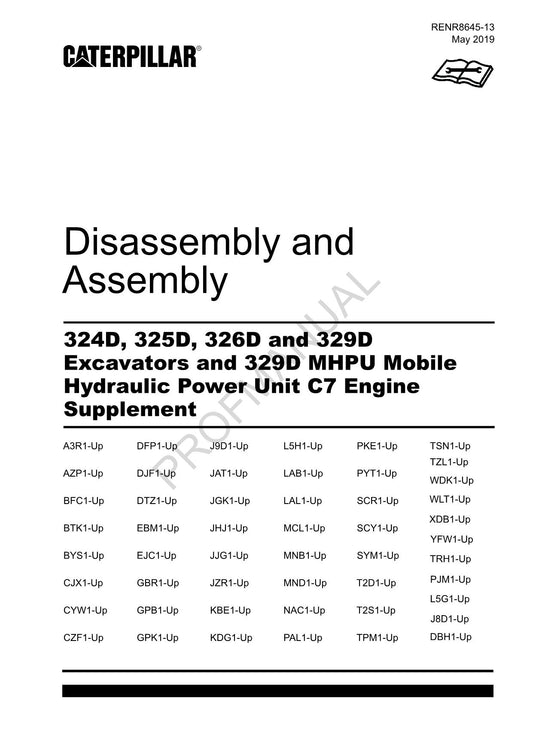 Manuel d'assemblage et de démontage du moteur de l'excavatrice Caterpillar 324D 325D 326D 329D