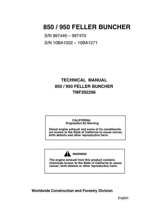 JOHN DEERE 850 950  BUNCHER SERVICE REPAIR MANUAL