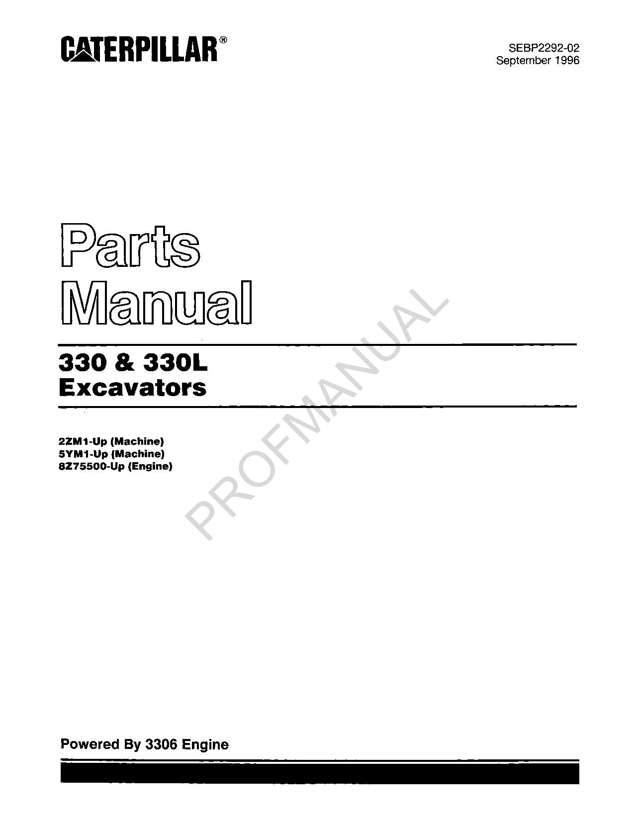 Manuel du catalogue des pièces détachées pour excavatrice Caterpillar Cat 330 330L SEBP2292