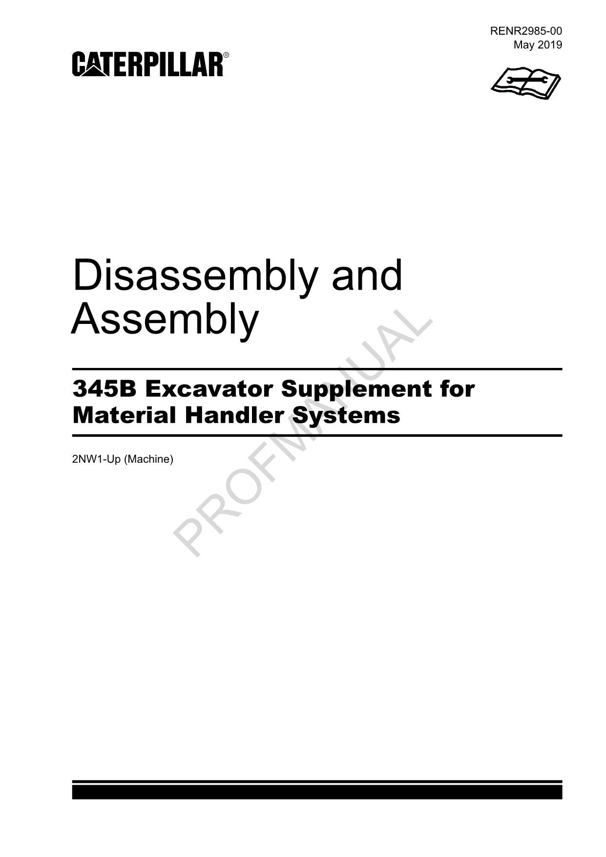 Caterpillar Cat 345B Excavator Suppl Handler SYSTEM Disassembly Assembly Manual