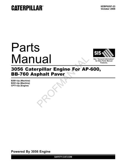 Caterpillar Cat 3056 Engine For AP 600 BB 760 Asphalt Paver Parts Catalog Manual