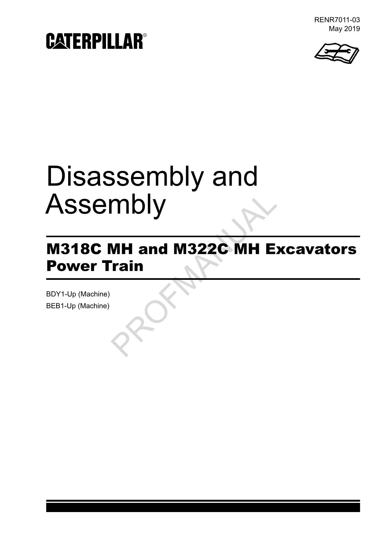 Caterpillar M318C MH M322C MH Excavator Power Train Disass Assemb Service Manual