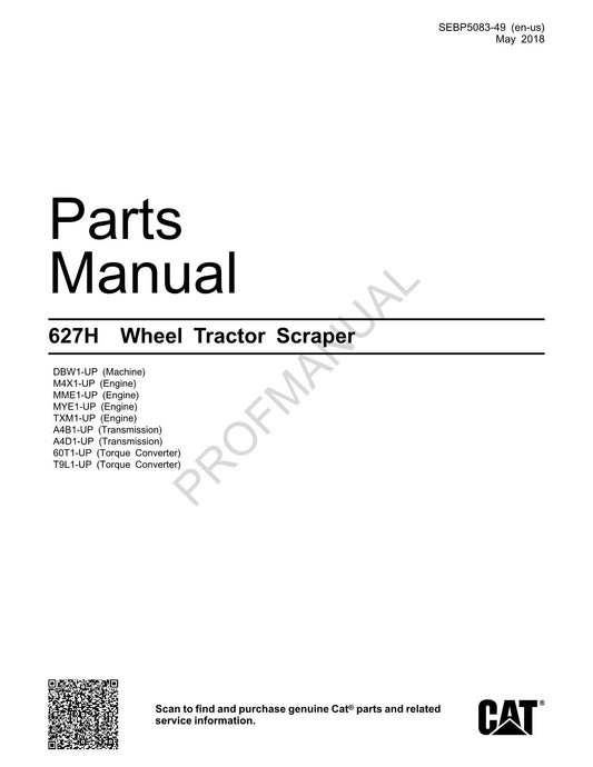 Caterpillar Cat 627H Wheel Tractor Scraper Parts Catalog Manual