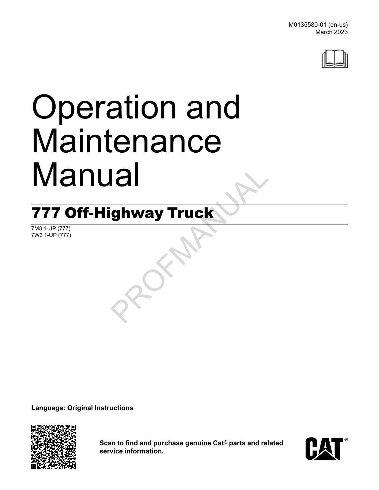 Caterpillar Cat 777 Off Highway Truck Operators Maintenance Manual M0135580