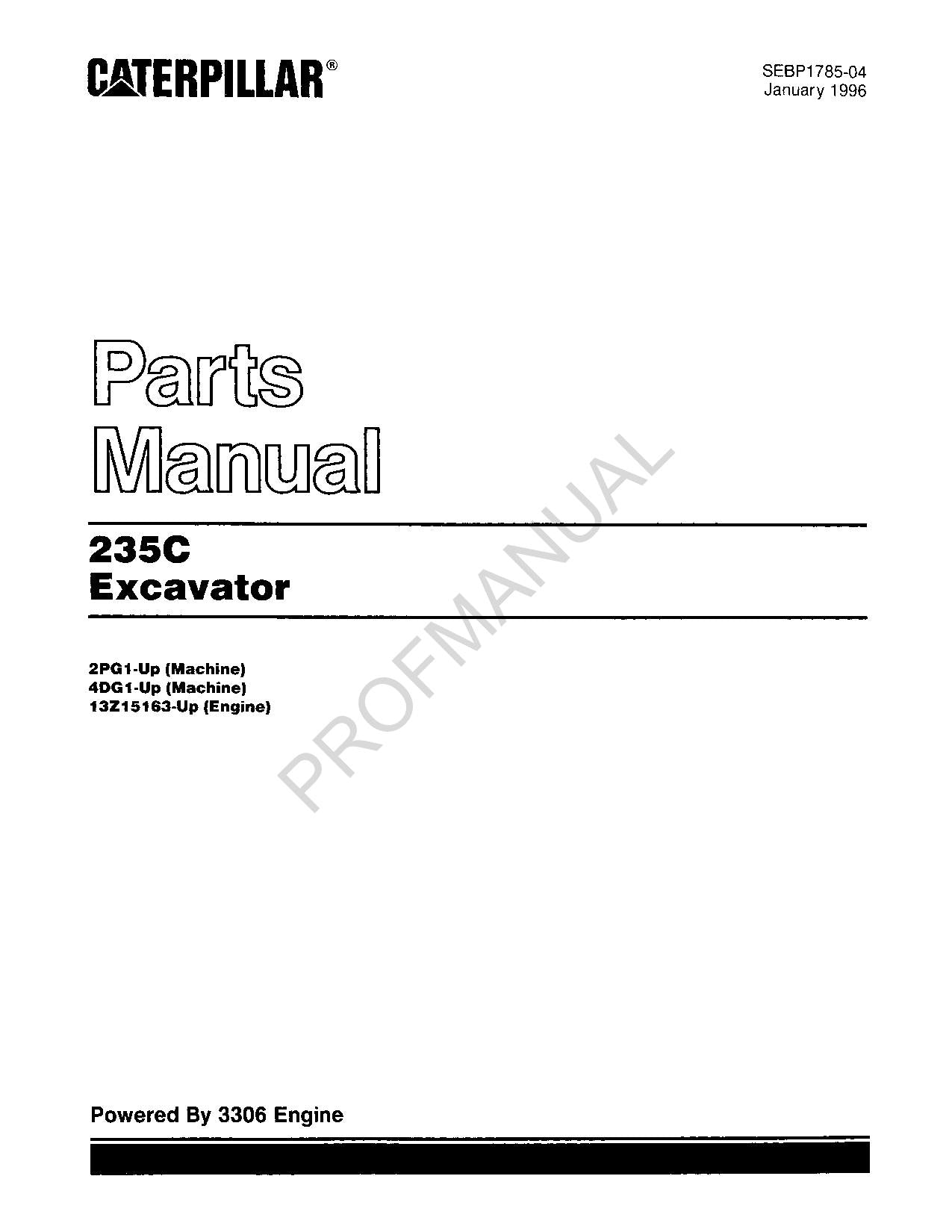 Caterpillar Cat 235C Excavator Parts Catalog Manual 2PG1-Up 13Z15163-Up 2DG1-Up