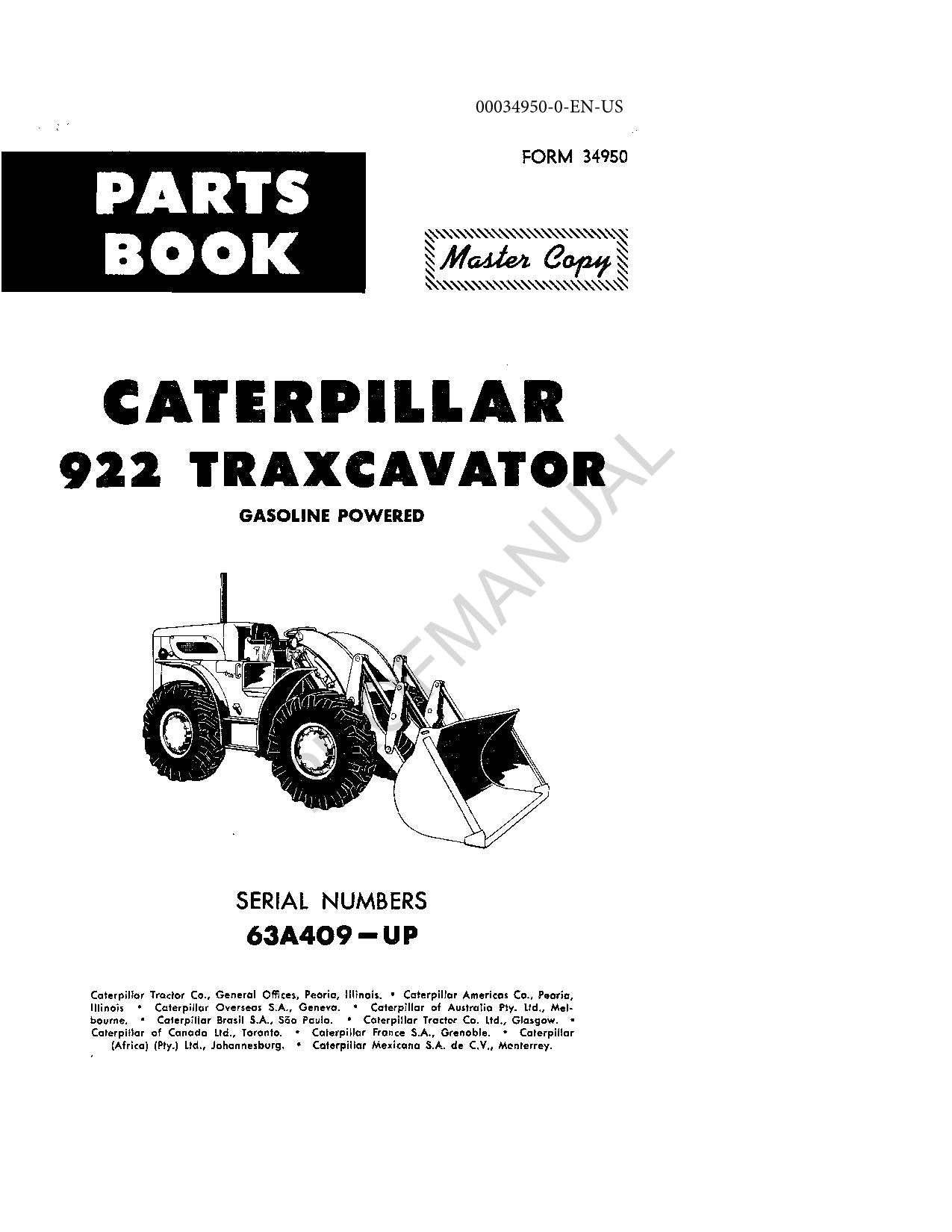 Caterpillar Cat 922 Traxcavator Parts Catalog Manual ser 63A409-Up