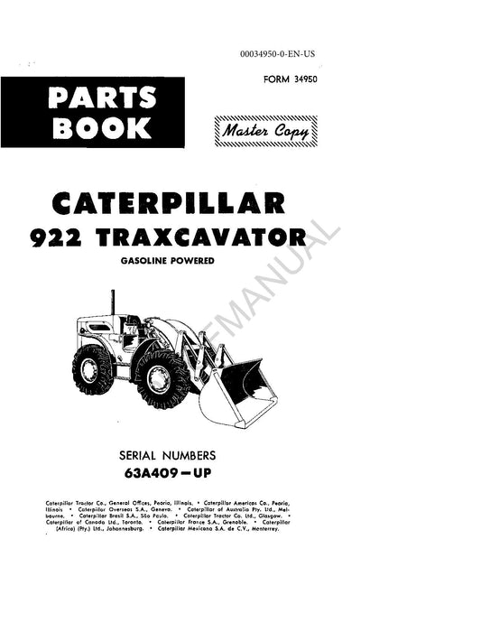 Caterpillar Cat 922 Traxcavator Parts Catalog Manual ser 63A409-Up