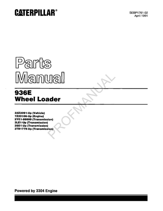 Caterpillar Cat 936E Wheel Loader Parts Catalog Manual SEBP1761