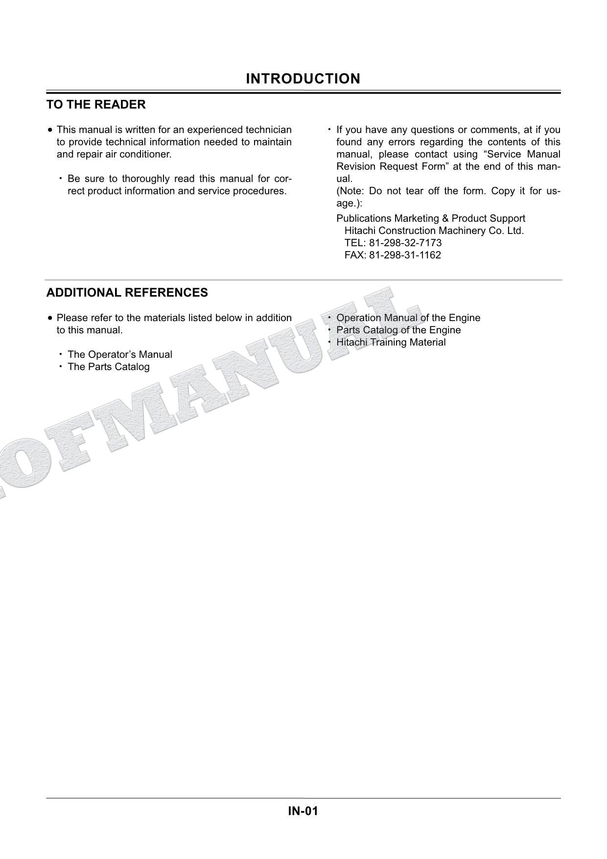 HITACHI ZX270 ZX330 Air Condit Excavator Service manual Troubleshoot