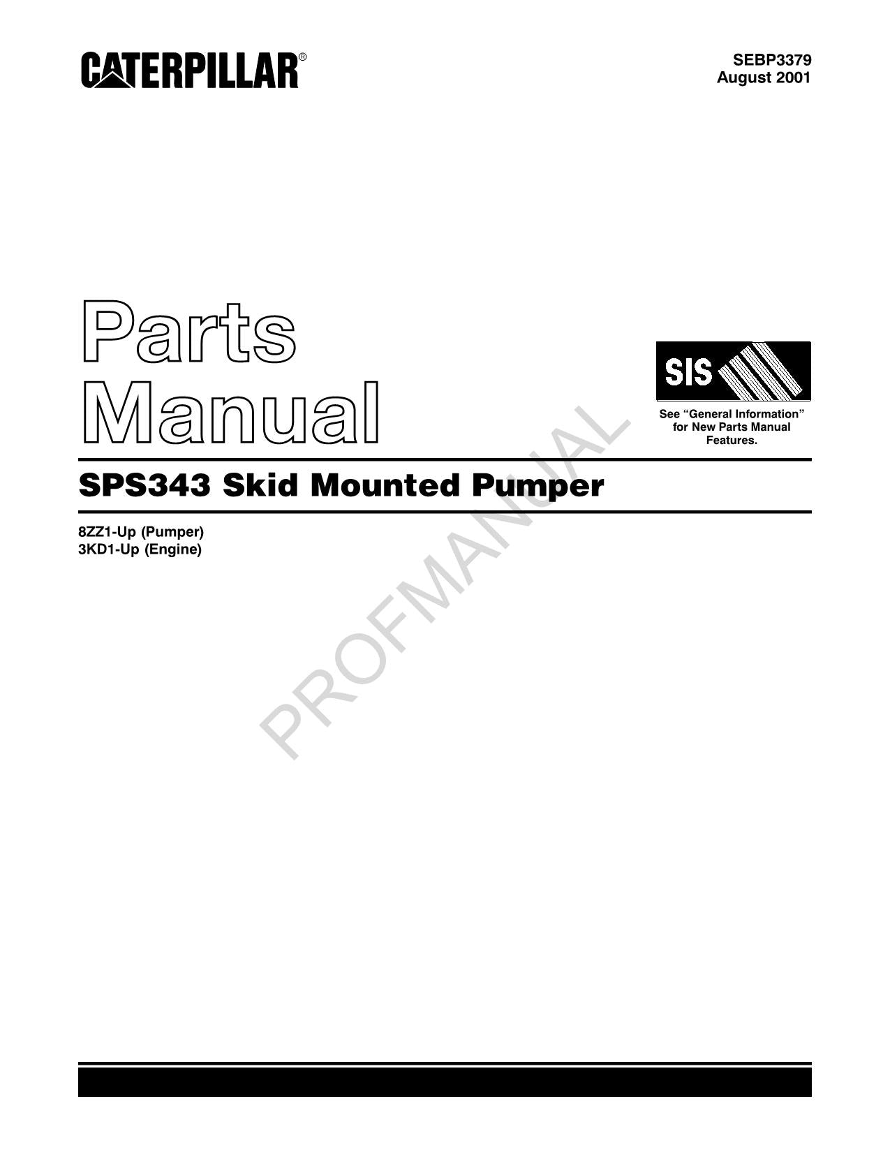 Caterpillar Cat SPS343 Skid Mounted Pumper Parts Catalog Manual