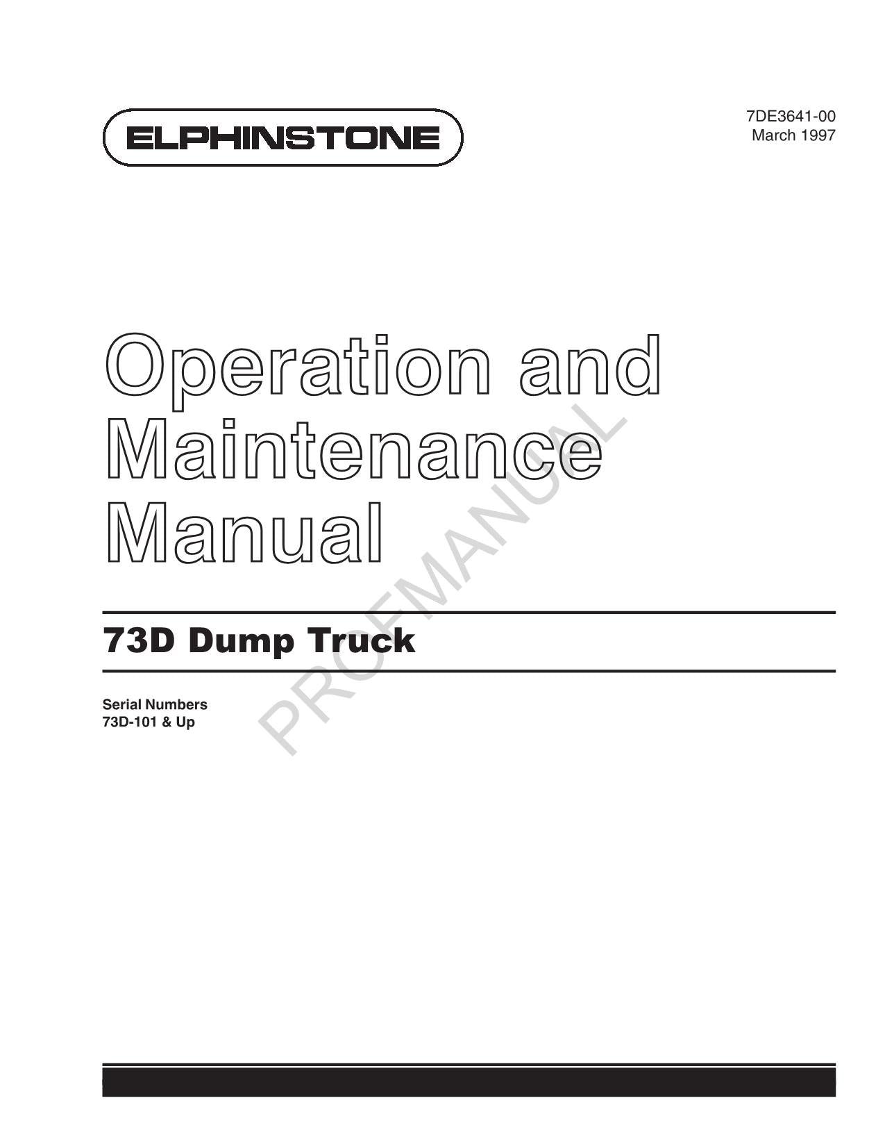 Caterpillar Cat 73D Dump Truck Operators Maintenance Manual