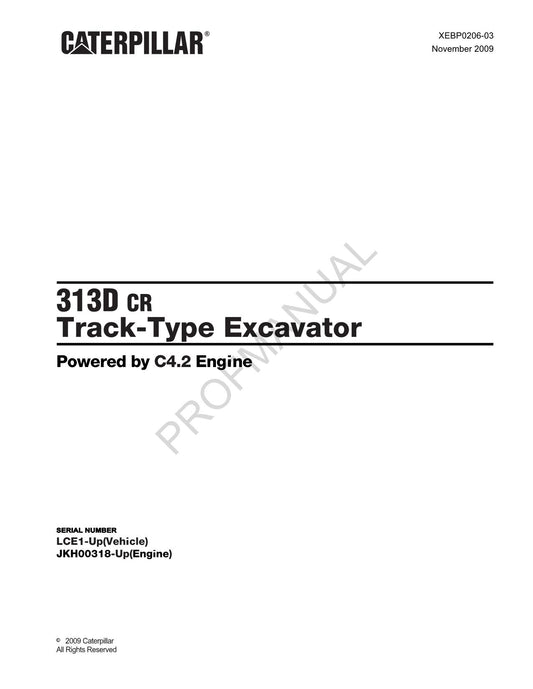 Caterpillar Cat 313D CR Track Type Excavator Parts Catalog Manual