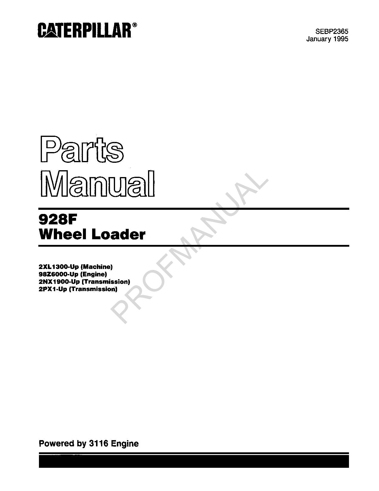 Caterpillar Cat 928F Wheel Loader Parts Catalog Manual SEBP2365