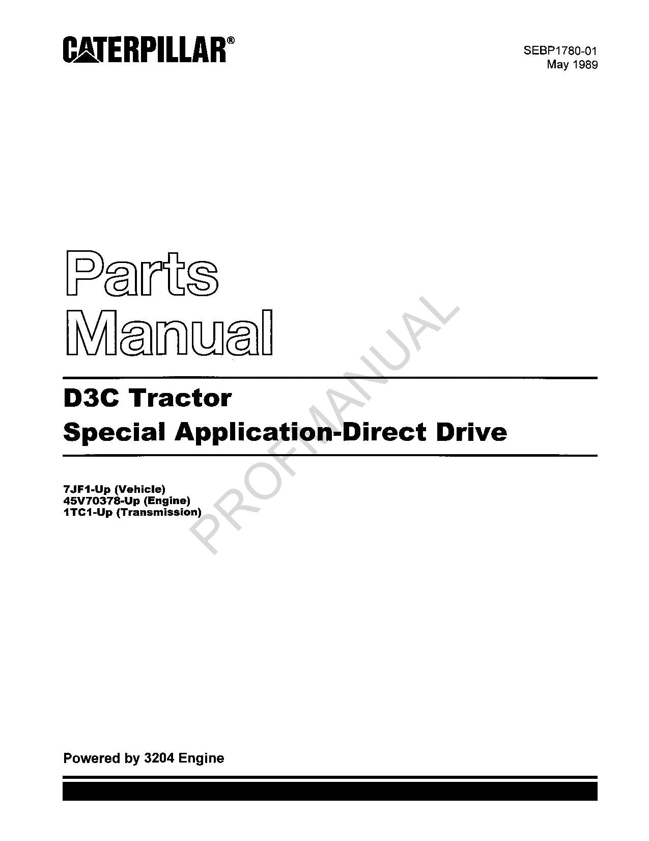 Catalogue de pièces détachées pour tracteur Caterpillar D3C à entraînement direct pour applications spéciales