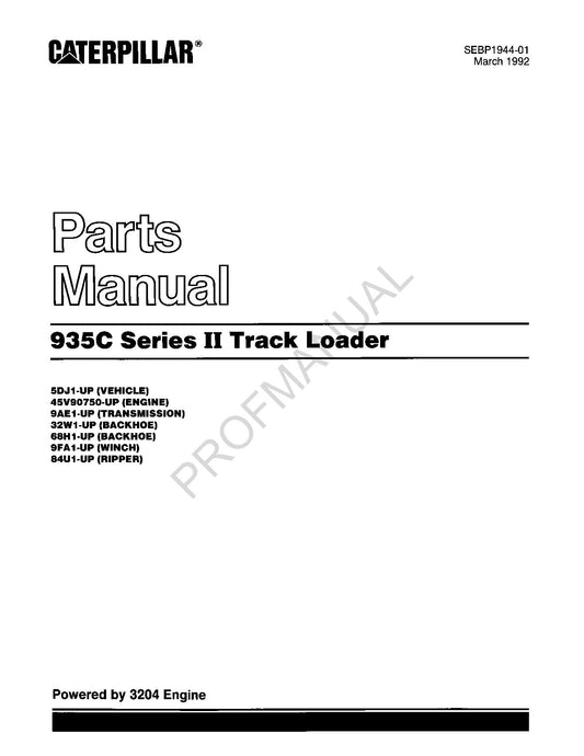 Caterpillar Cat 935C Series II Track Loader Parts Catalog Manual