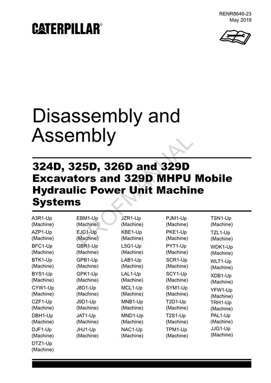 Caterpillar Cat 329D MHPU Disassembly Assembly Manual