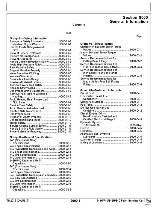 JOHN DEERE 643H 843H 740 840 FELLER BUNCHER OPERATION TEST TECHNICAL MANUAL