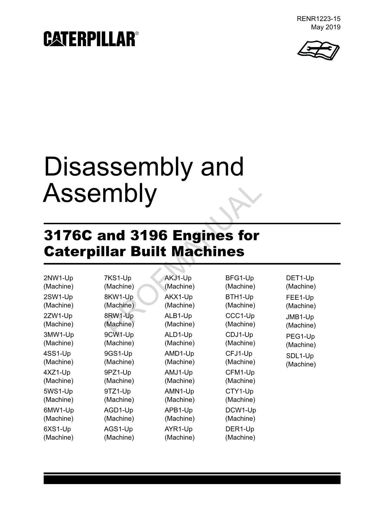 Caterpillar Cat 3176C 3196 Engine Built Machine Disassembly Assembly Manual