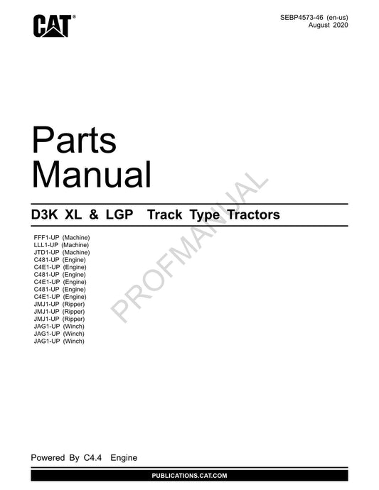 Catalogue de pièces détachées pour tracteur à chenilles Caterpillar Cat D3K XL LGP SEBP4573