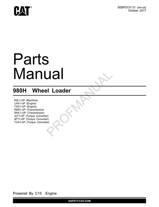 Caterpillar Cat 980H Wheel Loader Parts Catalog Manual SEBP5737