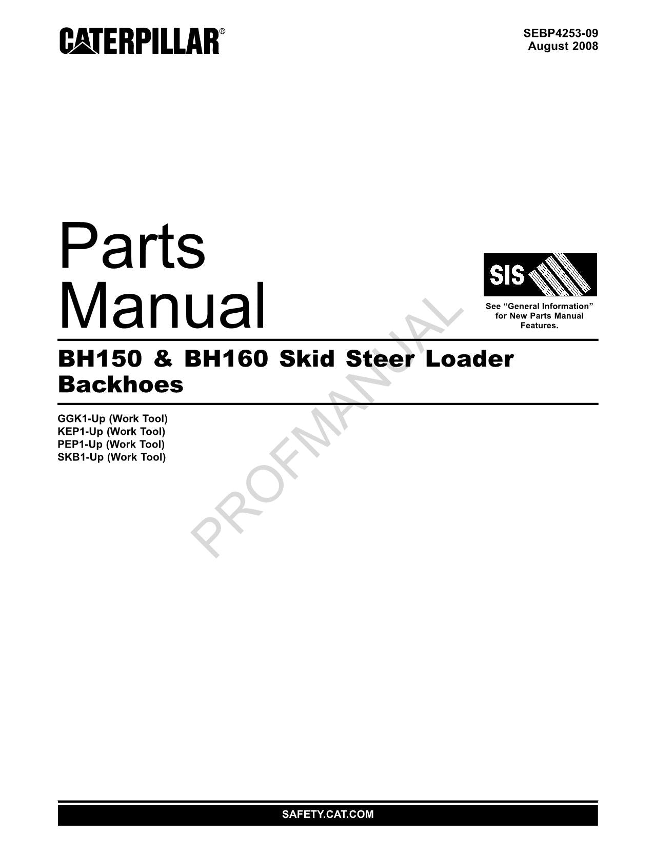 Caterpillar Cat BH150 BH160 Skid Steer Loader Backhoe Parts Catalog Ma ...