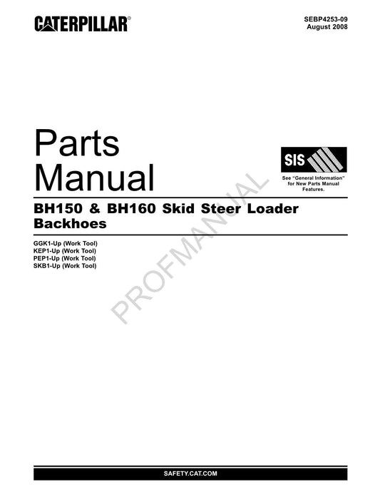 Caterpillar Cat BH150 BH160 Skid Steer Loader Backhoe Parts Catalog Manual