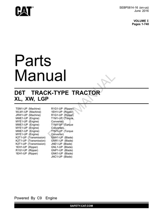 Catalogue de pièces détachées pour tracteur à chenilles Caterpillar Cat D6T XL XW LGP SEBP5814